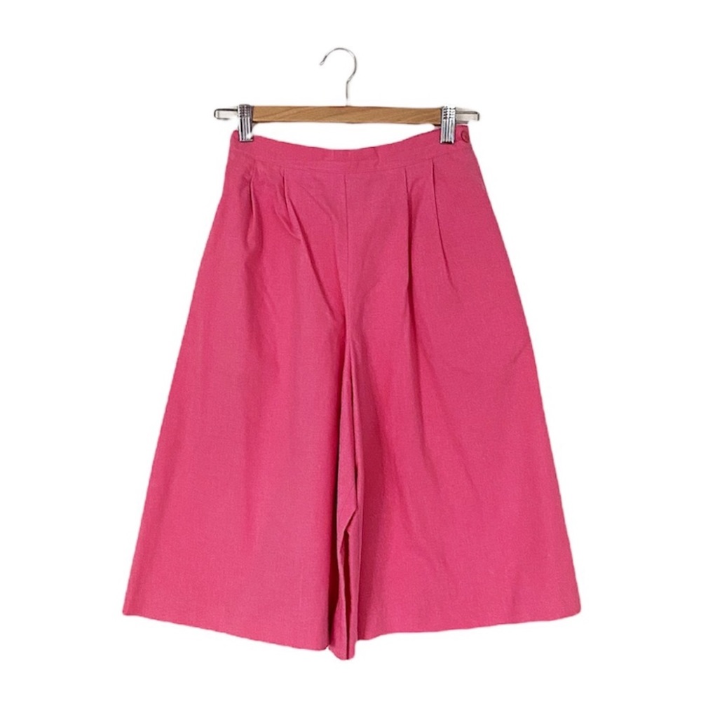 VTG pink cotton culottes shorts - hi rise palazzo gaucho wide leg 90s capri pant